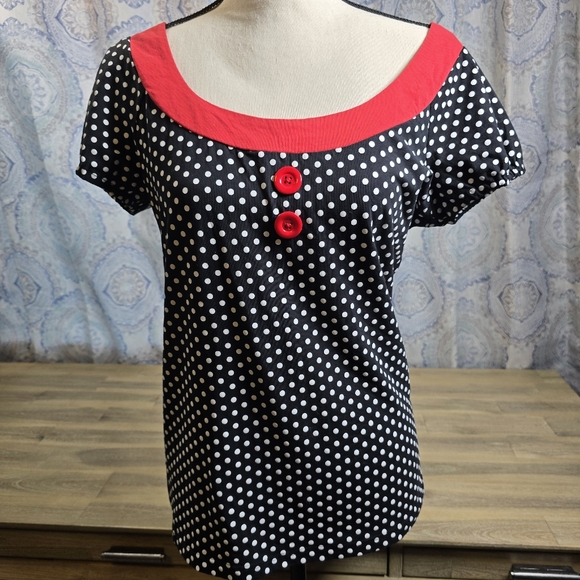 Sourpuss Tops - 🖤 Sourpuss- Retro Polka Dot Puff Sleeve Top | Size XL